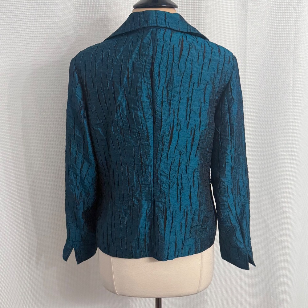 Chico's Women's Metallic Dark Teal Crinkle Blazer Jacket - Picture 7 of 8